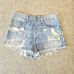 Carmar Denim Shorts Women’s High Waisted Distressed Button Fly Sz 26 Medium Wash